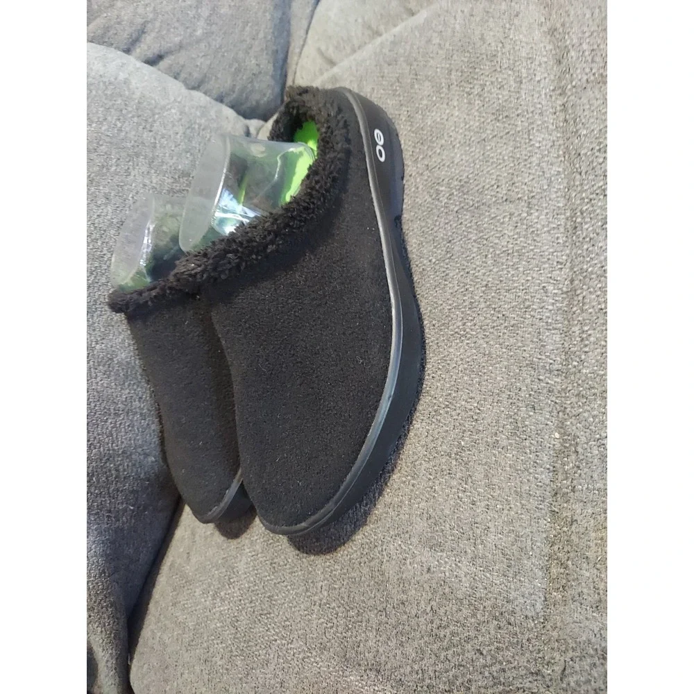 OOFOS OOcoozie Mule Men's 11 EU 44 Slip On Recovery Shoes Black Sherpa